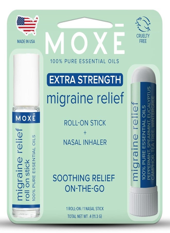 MOXE Migraine Rollon Stick & Nasal Inhaler, Fast Cooling Comfort for Headaches & Tension, Non-Medicated Soothing Vapors, Peppermint, Eucalyptus, and Other Essential Oils, Metal Roller, Made in USA - Image 1